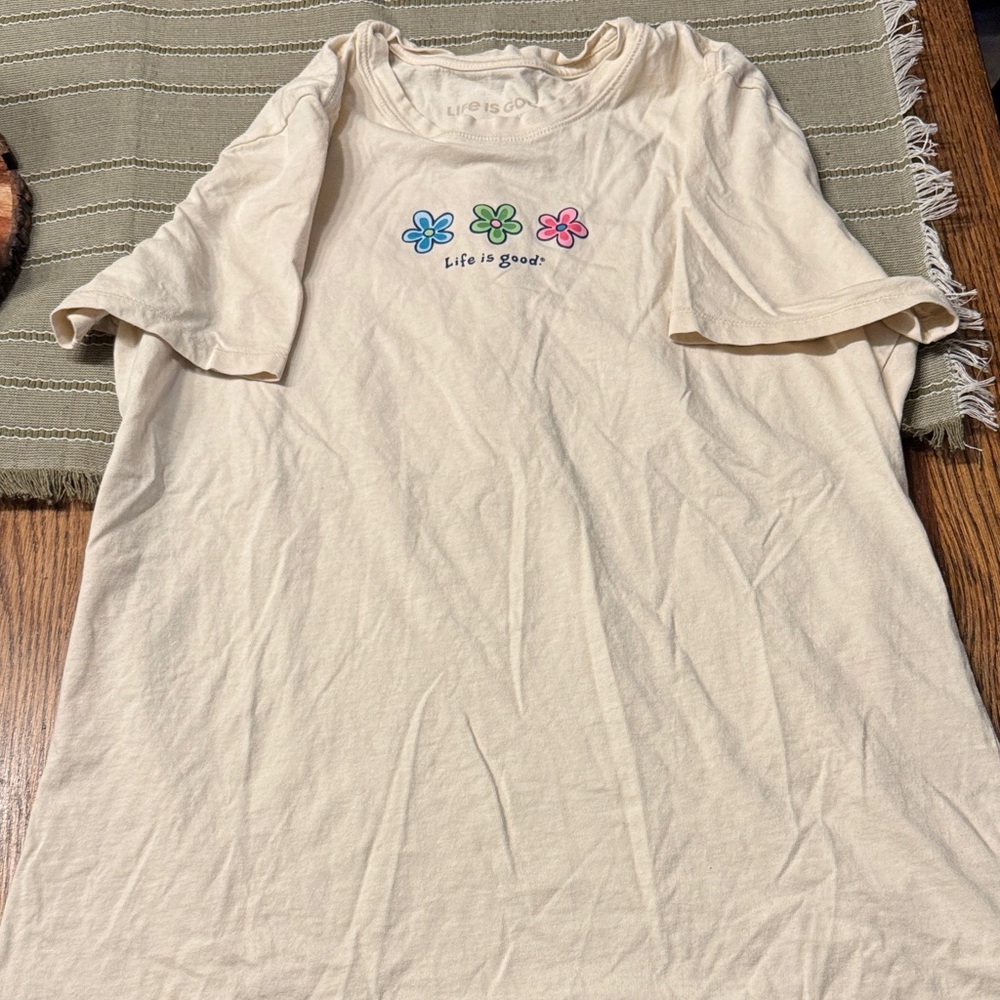Life Is Good Cream Short Sleeve Tee with Floral Design